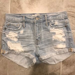 High waisted jean distressed shorts
